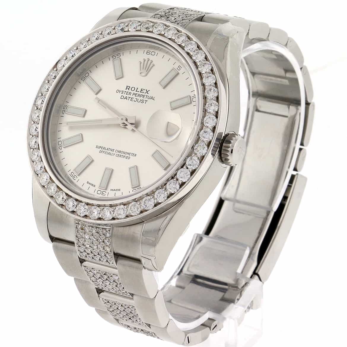 Rolex Datejust II 41mm 6.1CT Diamond Bezel/Bracelet/Silver Index Dial Steel Watch 116300 - Image 8
