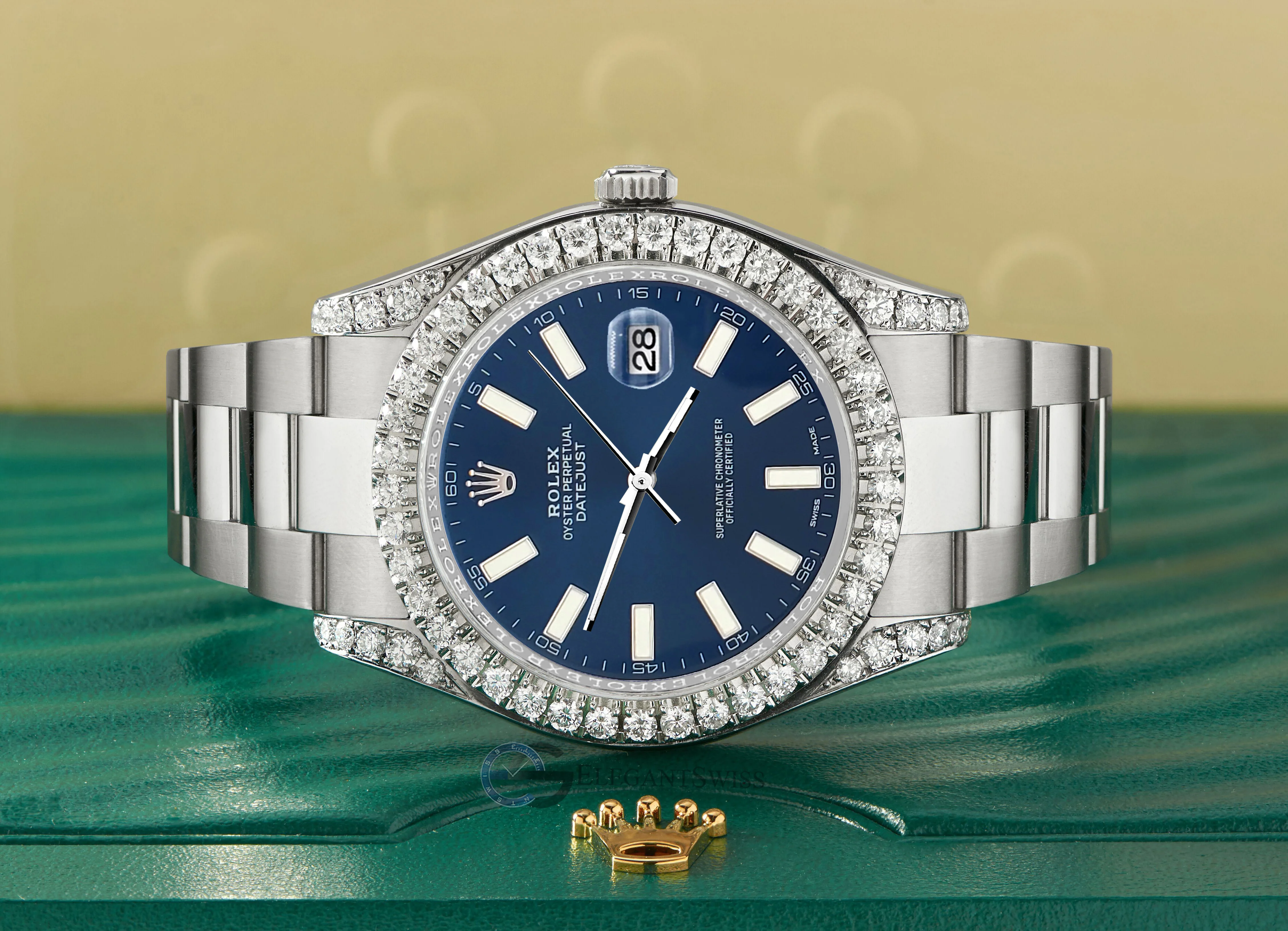 Rolex Datejust II Steel 41mm Watch 4.5CT Diamond Bezel/Lugs/Blue Index Dial 116300 Box Papers - Image 2
