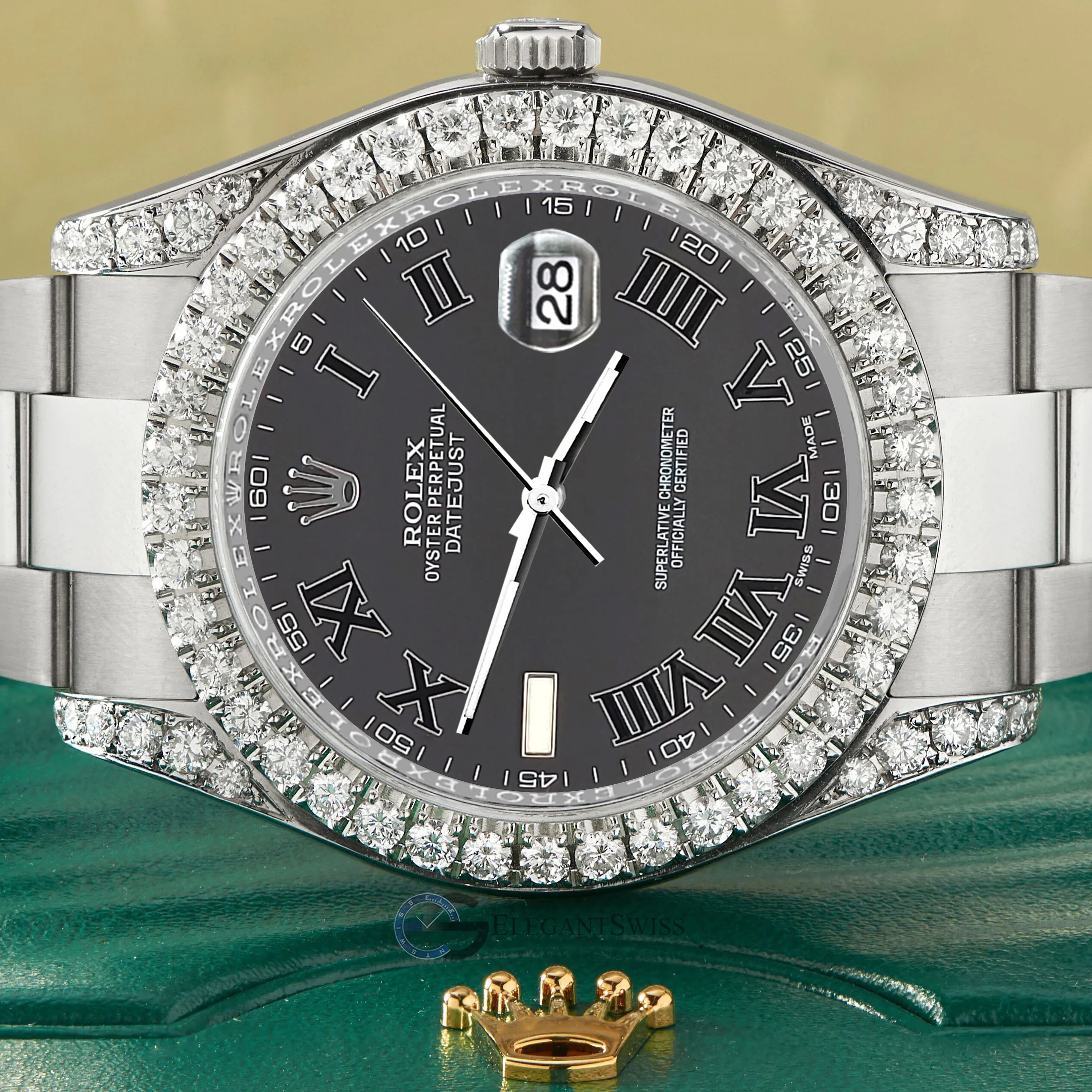 Rolex Datejust II Steel 41mm Watch 4.5CT Diamond Bezel/Lugs/Gray Roman Dial 116300 Box Papers