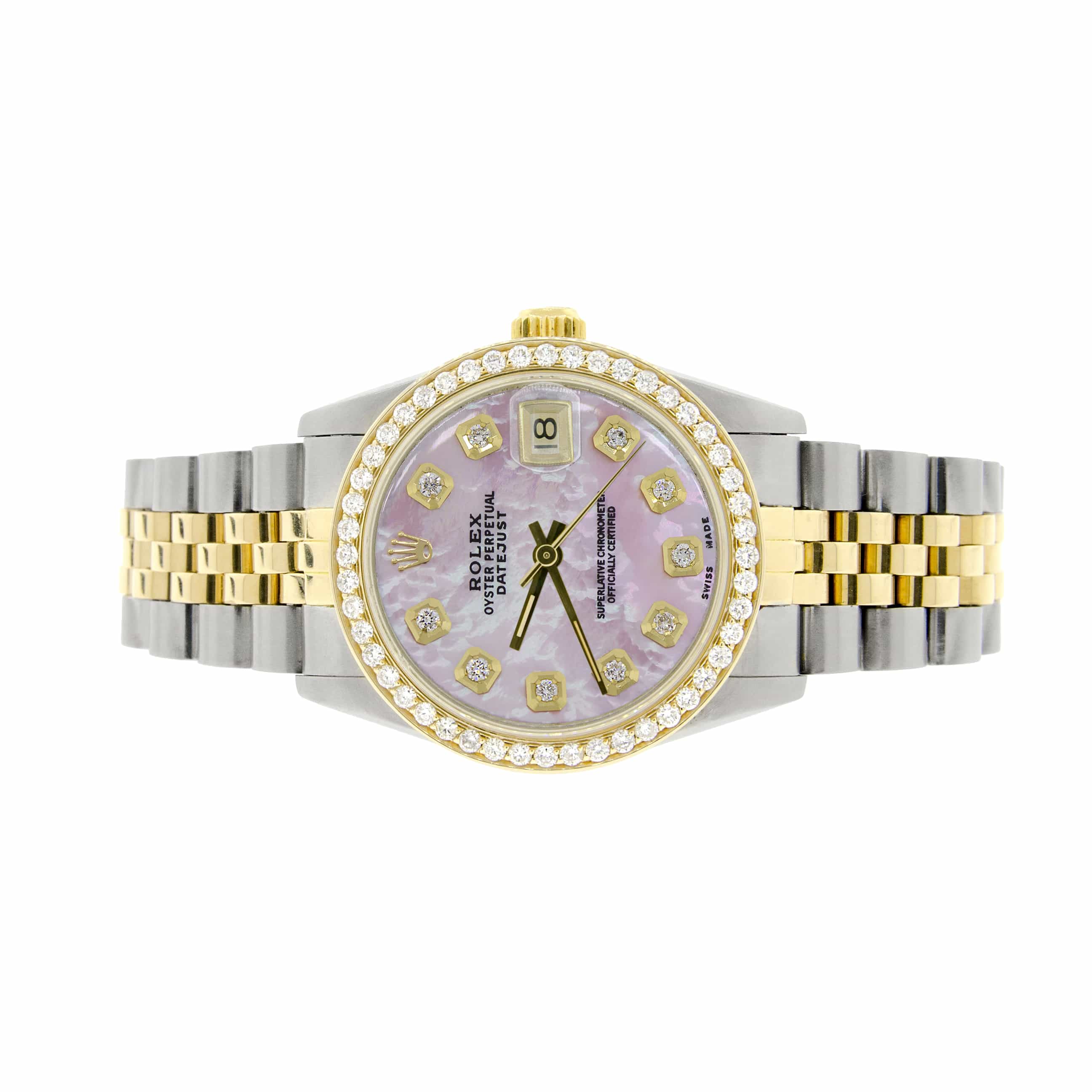 Rolex Datejust 2-Tone 18K Gold/SS Midsize 31mm Womens Watch with Pink MOP Dial & Diamond Bezel - Image 10
