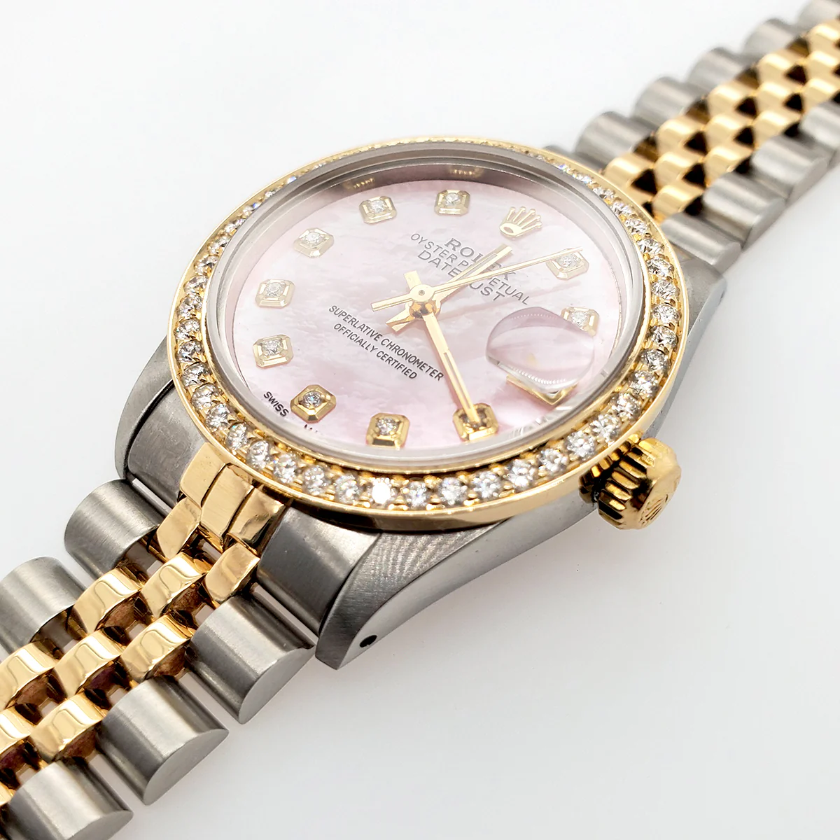 Rolex Datejust 2-Tone 18K Gold/SS Midsize 31mm Womens Watch with Pink MOP Dial & Diamond Bezel - Image 3