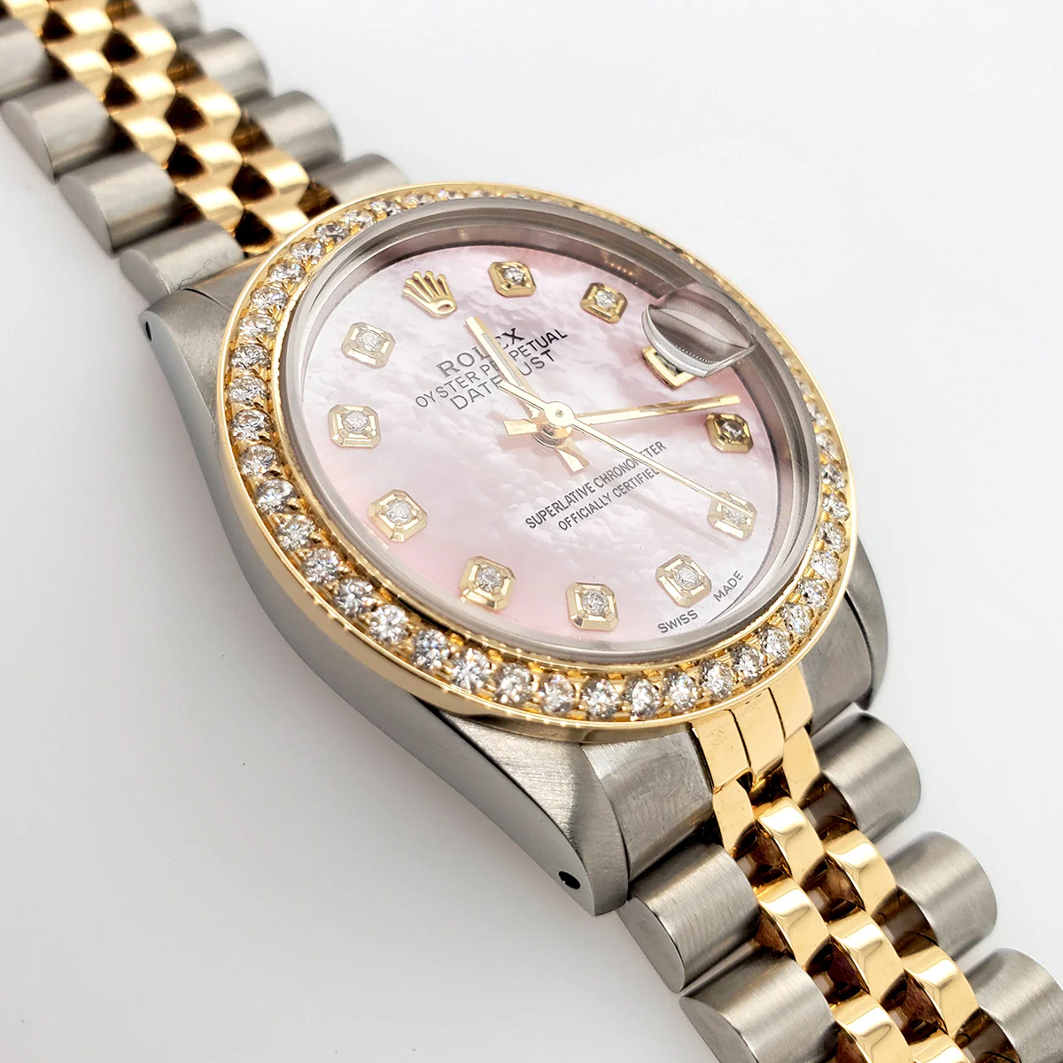 Rolex Datejust 2-Tone 18K Gold/SS Midsize 31mm Womens Watch with Pink MOP Dial & Diamond Bezel - Image 4