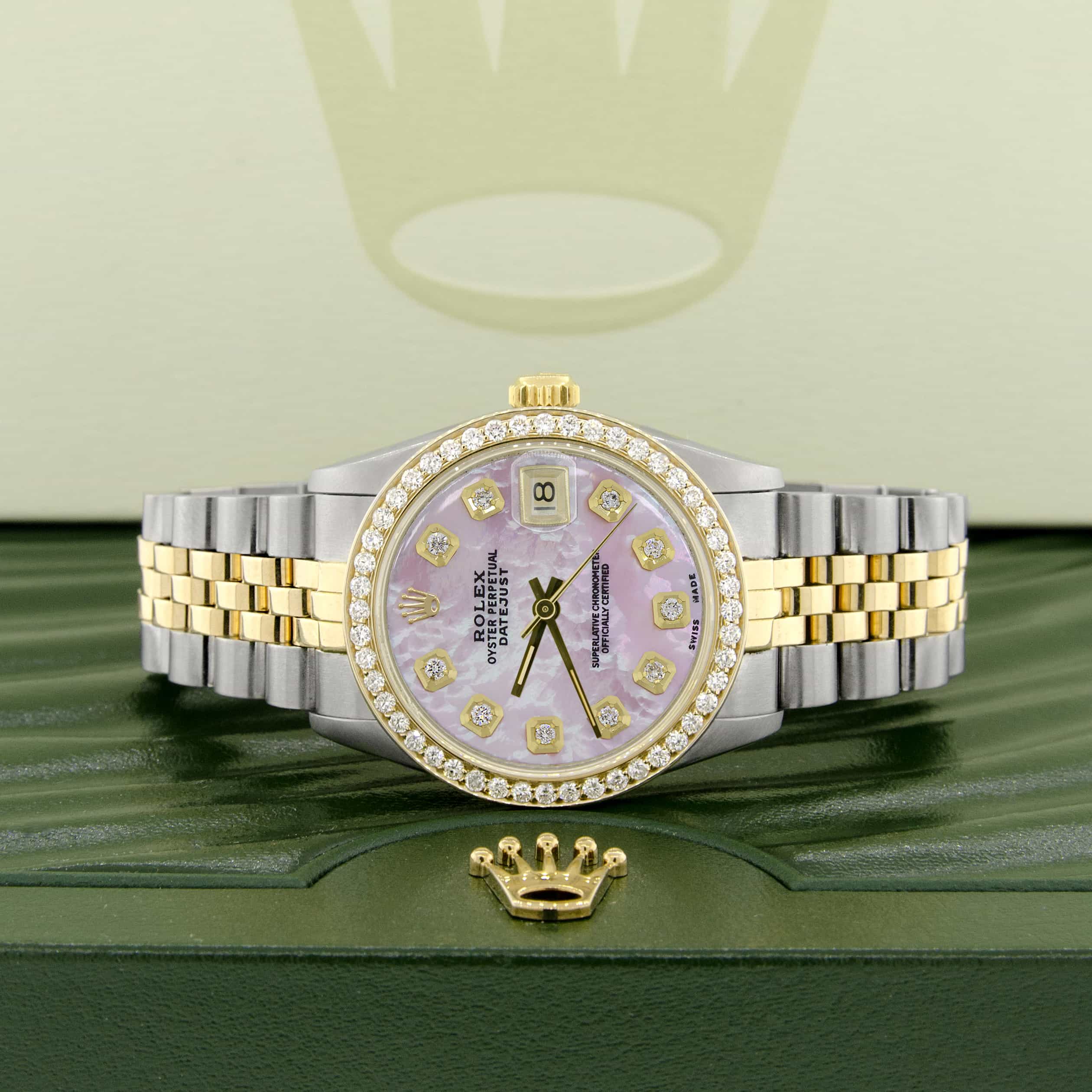 Rolex Datejust 2-Tone 18K Gold/SS Midsize 31mm Womens Watch with Pink MOP Dial & Diamond Bezel - Image 9