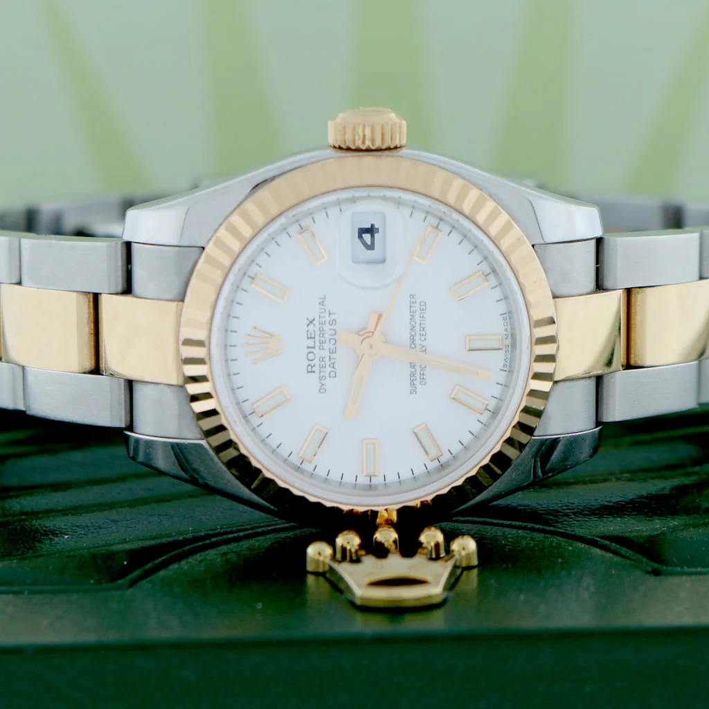 Rolex Datejust Ladies 2-Tone 18K Rose Gold/Steel 26MM Original White Stick Dial Oyster Watch 179171 - Image 3