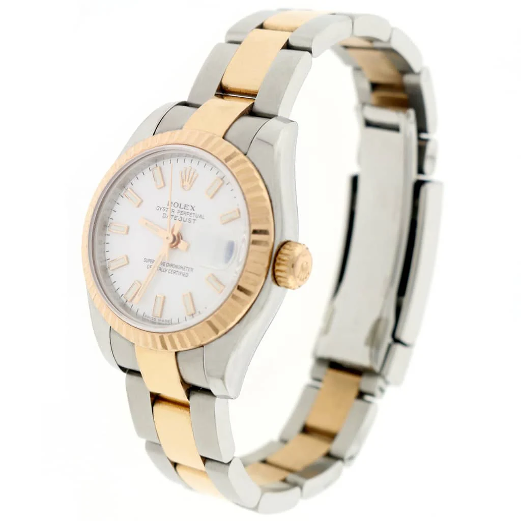 Rolex Datejust Ladies 2-Tone 18K Rose Gold/Steel 26MM Original White Stick Dial Oyster Watch 179171 - Image 6