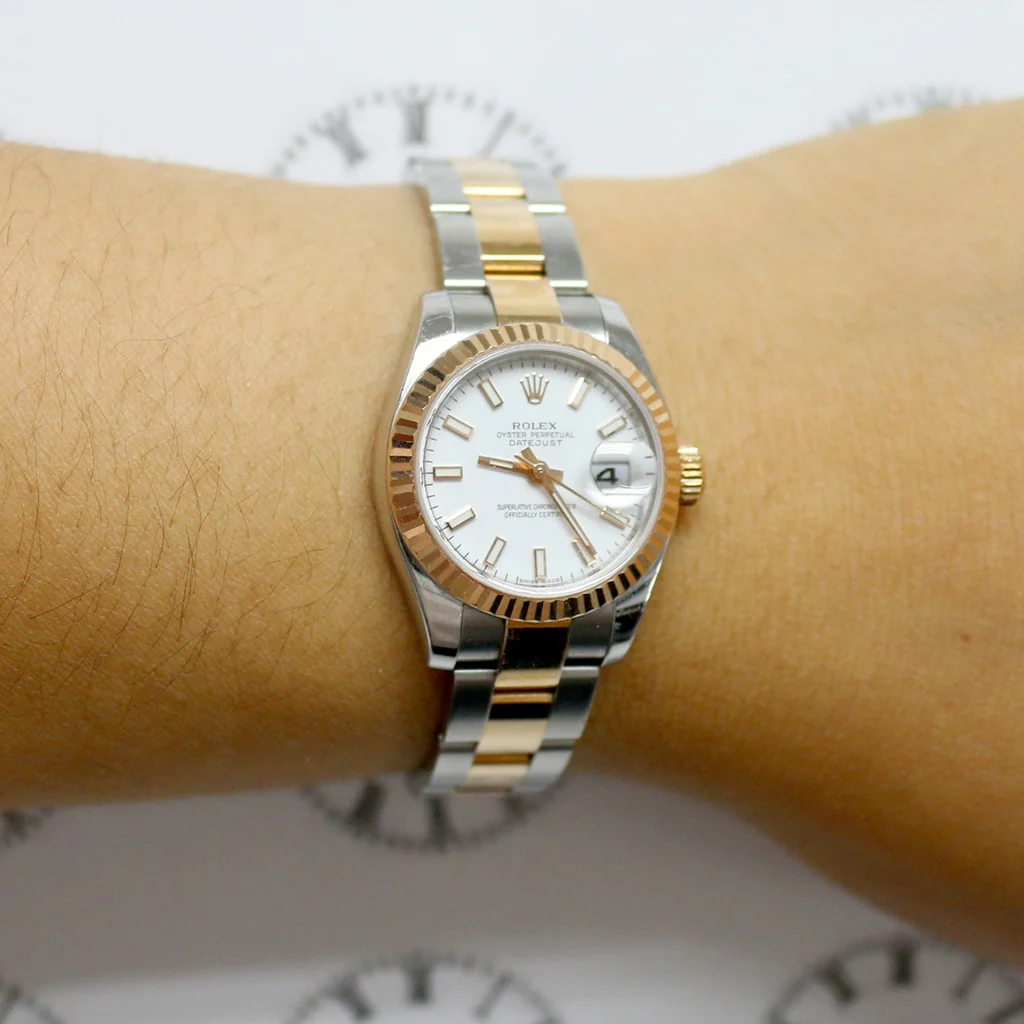 Rolex Datejust Ladies 2-Tone 18K Rose Gold/Steel 26MM Original White Stick Dial Oyster Watch 179171 - Image 7