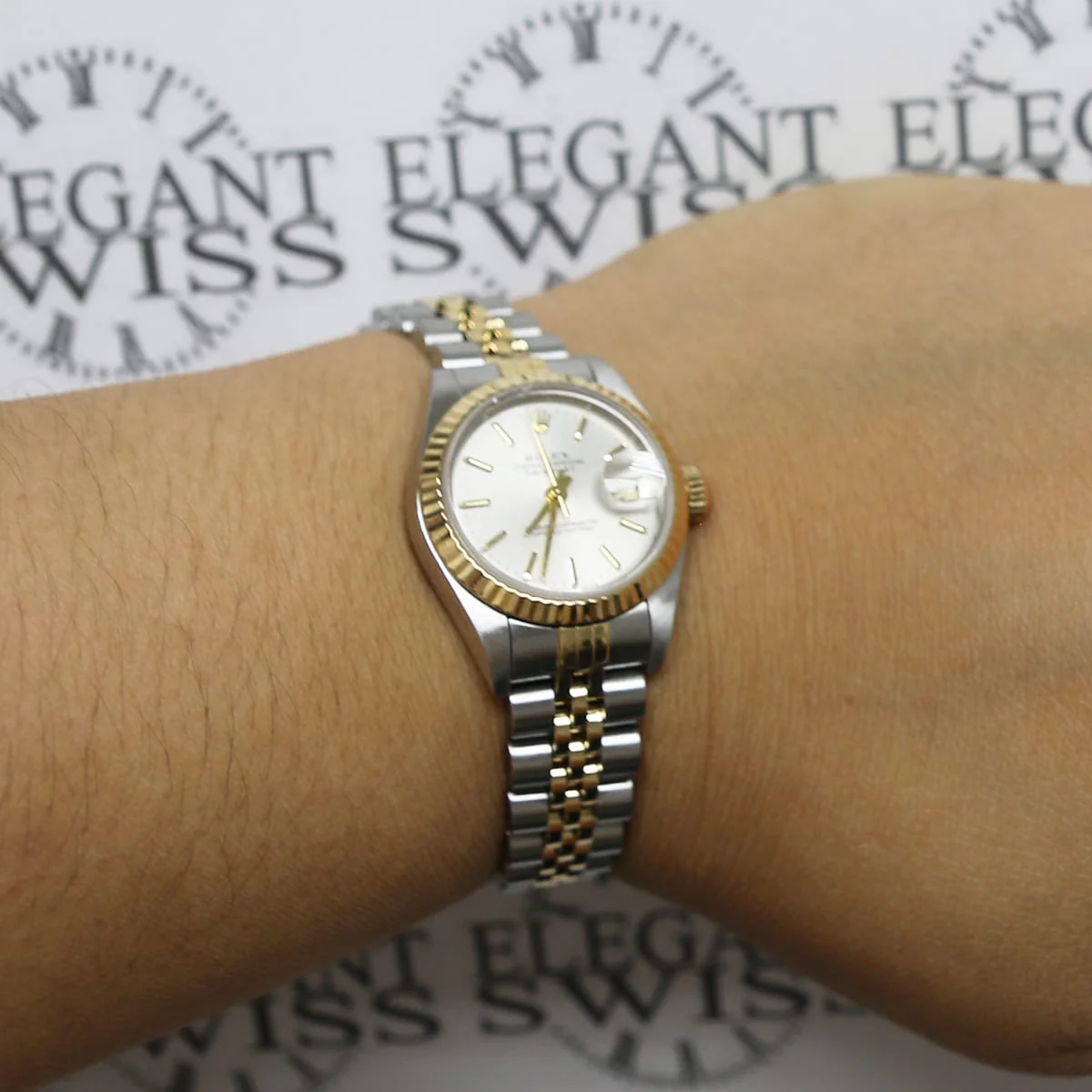 Rolex Datejust Ladies 2-Tone 18K Yellow Gold/Steel 26MM Factory Silver Index Dial Jubilee Watch No Holes Case - Image 2