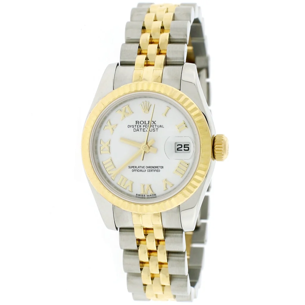 Rolex Datejust Ladies 2-Tone 18K Yellow Gold/Steel 26MM Factory White Roman Dial Jubilee Watch 179173