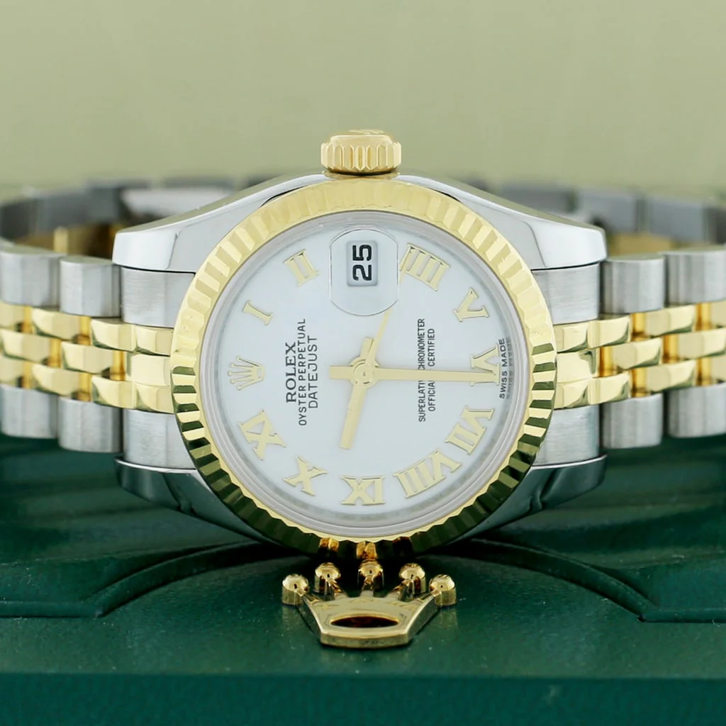 Rolex Datejust Ladies 2-Tone 18K Yellow Gold/Steel 26MM Factory White Roman Dial Jubilee Watch 179173 - Image 2