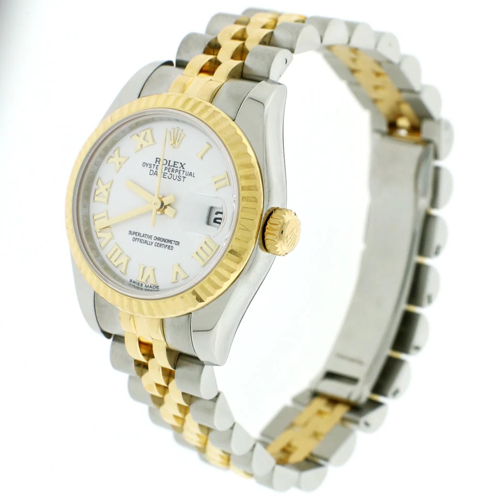 Rolex Datejust Ladies 2-Tone 18K Yellow Gold/Steel 26MM Factory White Roman Dial Jubilee Watch 179173 - Image 4
