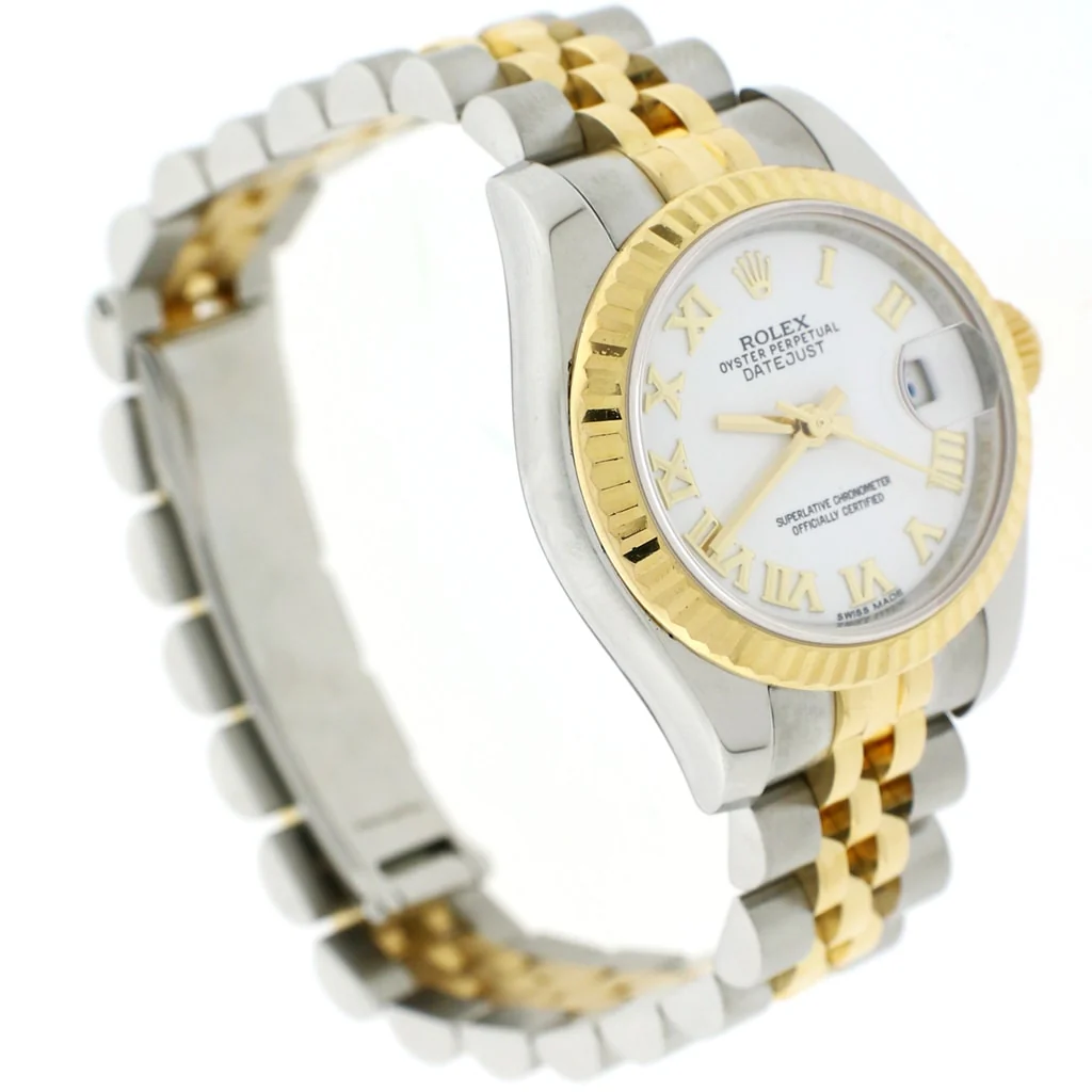 Rolex Datejust Ladies 2-Tone 18K Yellow Gold/Steel 26MM Factory White Roman Dial Jubilee Watch 179173 - Image 5