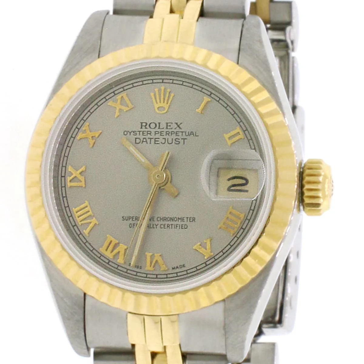Rolex Datejust Ladies 2-Tone 18K Yellow Gold/Steel 26MM Original Rhodium Roman Dial Jubilee Watch 69173 - Image 3