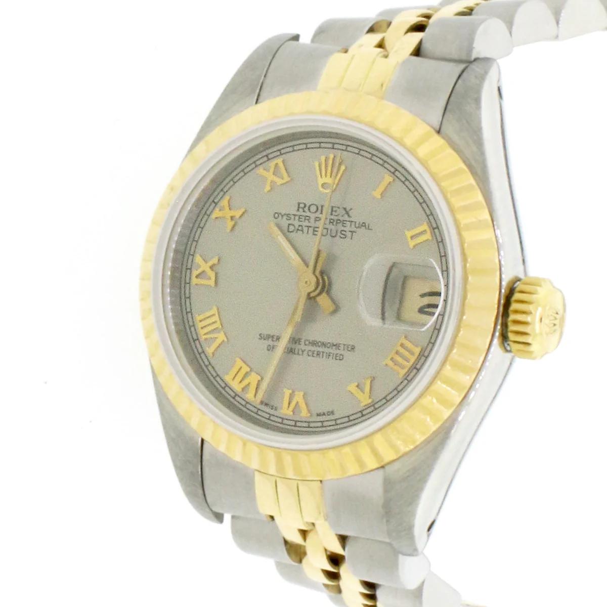 Rolex Datejust Ladies 2-Tone 18K Yellow Gold/Steel 26MM Original Rhodium Roman Dial Jubilee Watch 69173 - Image 7