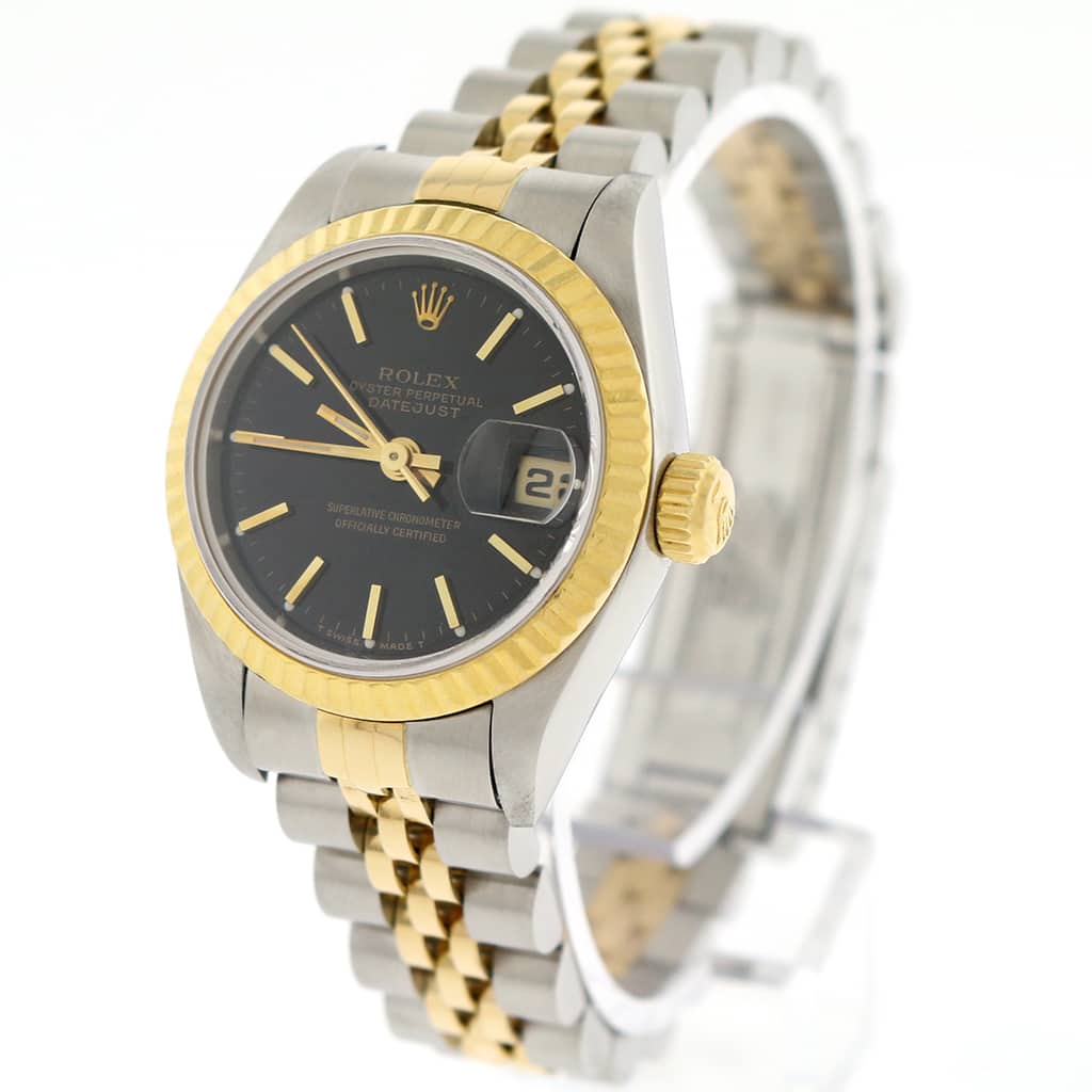 Rolex Datejust Ladies 2-Tone 18K Yellow Gold/Steel 26MM Original Black Stick Dial Jubilee Watch 69173 - Image 5