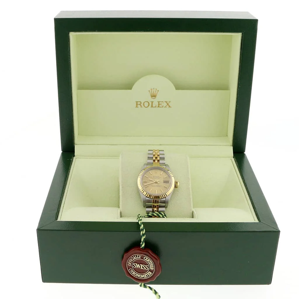 Rolex Datejust Ladies 2-Tone 18K Yellow Gold/Steel 26MM Original Champagne Index Dial Jubilee Watch 69173 - Image 3