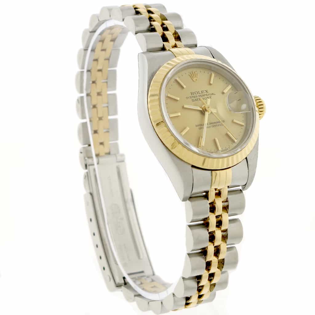 Rolex Datejust Ladies 2-Tone 18K Yellow Gold/Steel 26MM Original Champagne Index Dial Jubilee Watch 69173 - Image 4