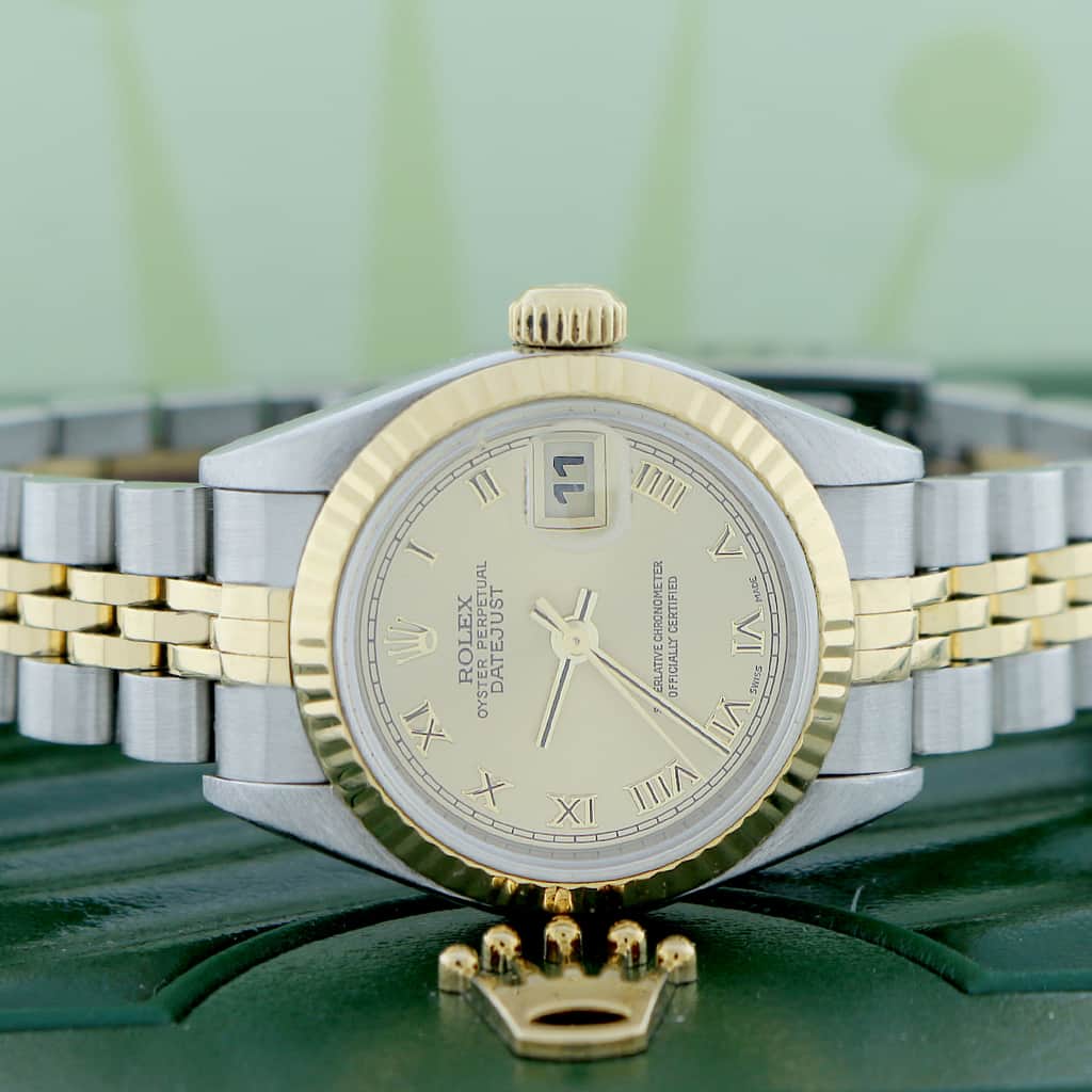 Rolex Datejust Ladies 2-Tone 18K Yellow Gold/Steel 26MM Original Champagne Roman Dial Jubilee Watch 79173 - Image 2