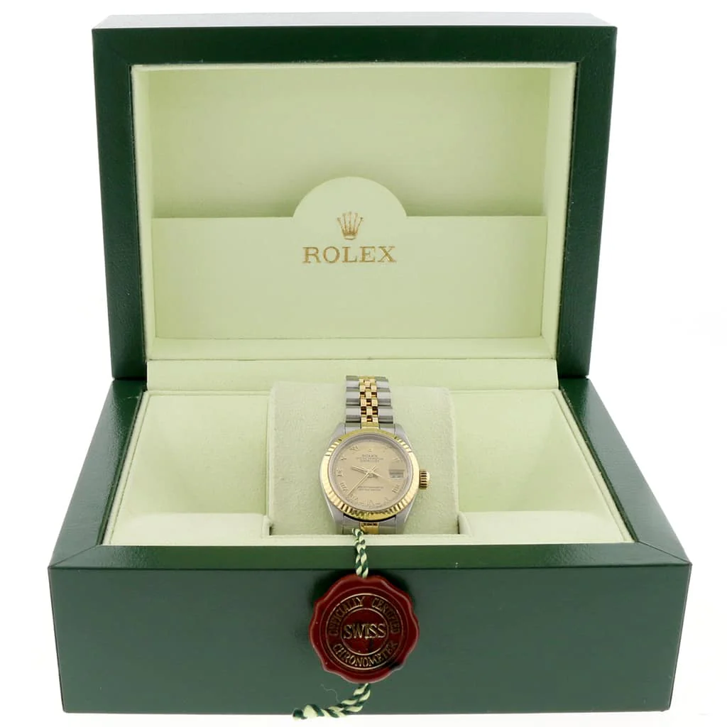 Rolex Datejust Ladies 2-Tone 18K Yellow Gold/Steel 26MM Original Champagne Roman Dial Jubilee Watch 79173 - Image 3