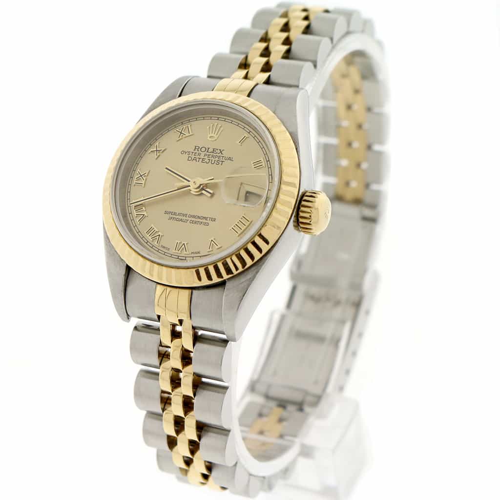 Rolex Datejust Ladies 2-Tone 18K Yellow Gold/Steel 26MM Original Champagne Roman Dial Jubilee Watch 79173 - Image 4