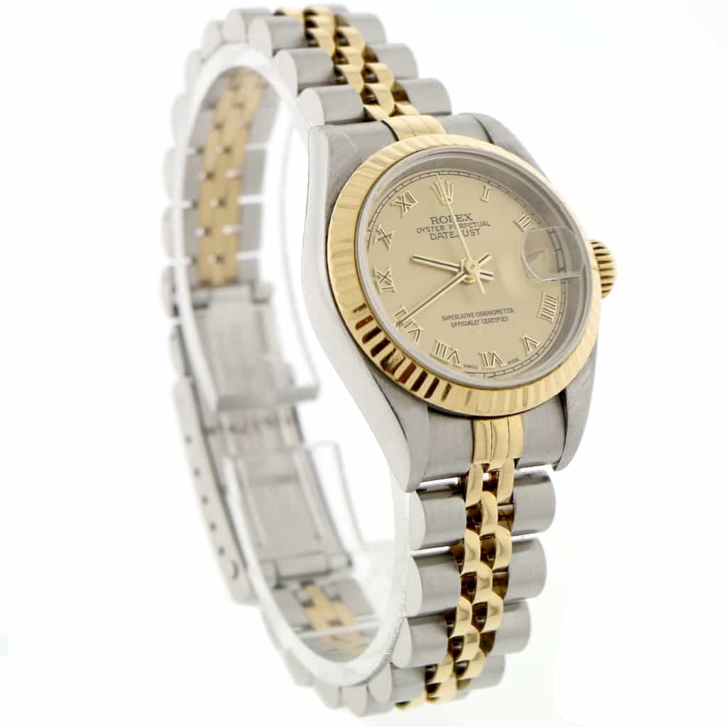 Rolex Datejust Ladies 2-Tone 18K Yellow Gold/Steel 26MM Original Champagne Roman Dial Jubilee Watch 79173 - Image 5