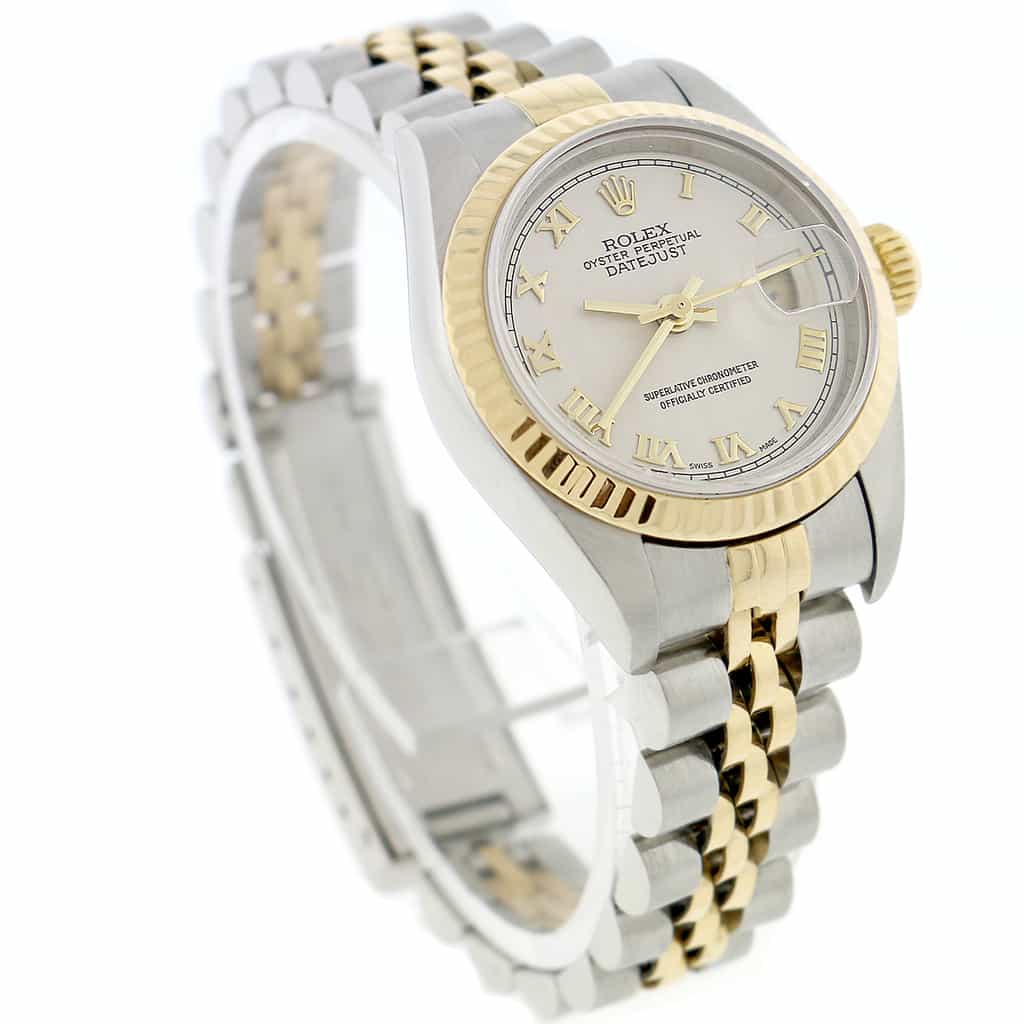 Rolex Datejust Ladies 2-Tone 18K Yellow Gold/Steel 26MM Original Pyramid Dial Jubilee Watch 79173 - Image 4