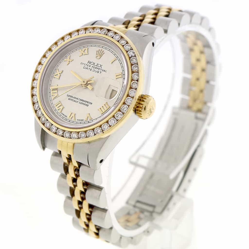 Rolex Datejust Ladies 2-Tone 18K Yellow Gold/Steel 26MM Original Pyramid Dial Jubilee Watch w/Diamond Bezel - Image 5