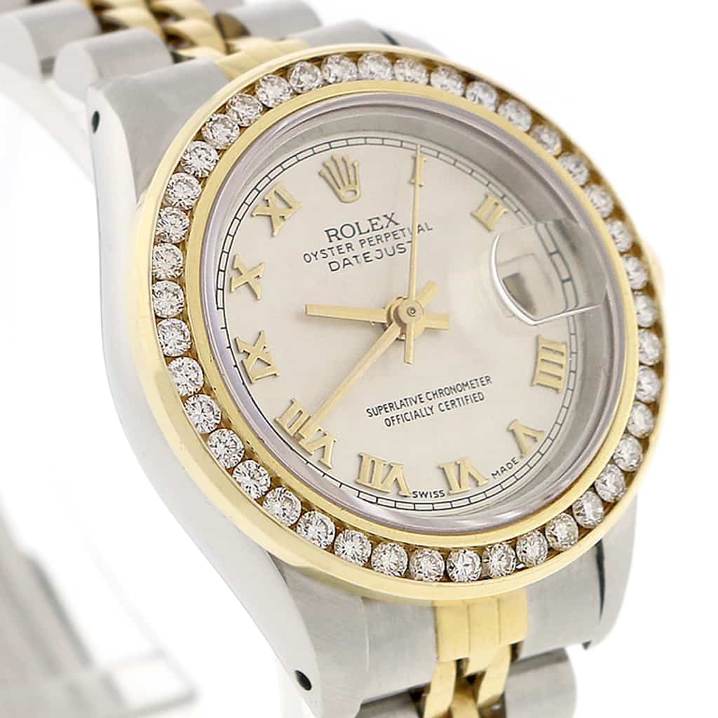 Rolex Datejust Ladies 2-Tone 18K Yellow Gold/Steel 26MM Original Pyramid Dial Jubilee Watch w/Diamond Bezel - Image 6