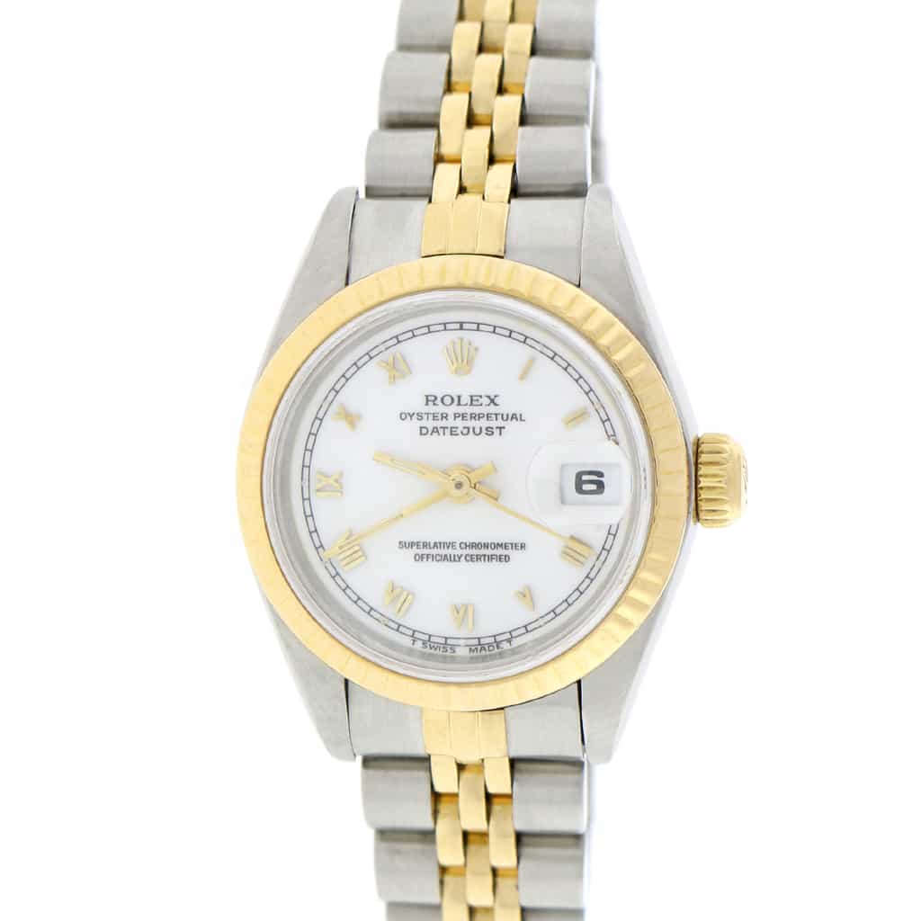 Rolex Datejust Ladies 2-Tone 18K Yellow Gold/Steel 26MM Original White Roman Dial Jubilee Watch 69173