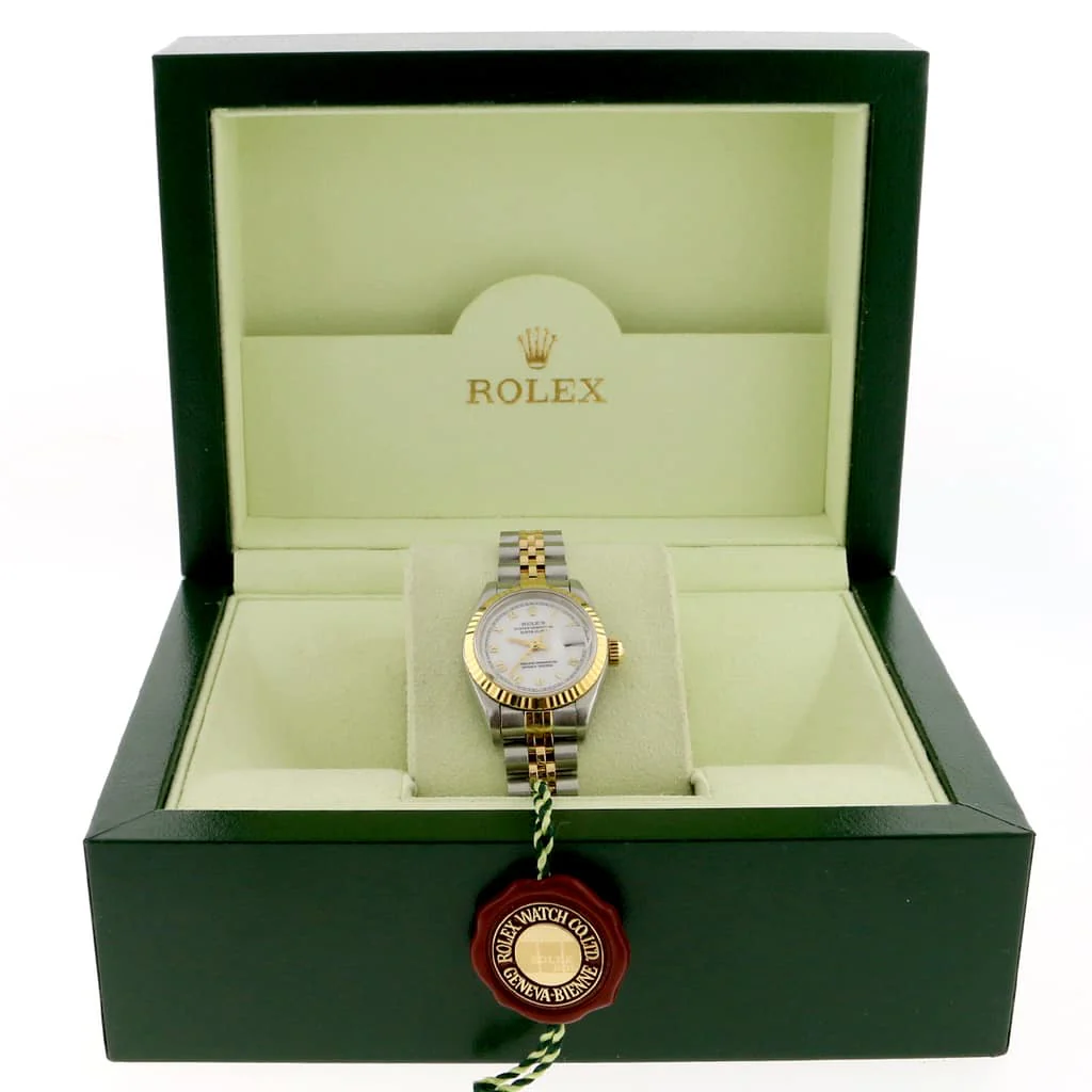Rolex Datejust Ladies 2-Tone 18K Yellow Gold/Steel 26MM Original White Roman Dial Jubilee Watch 69173 - Image 3