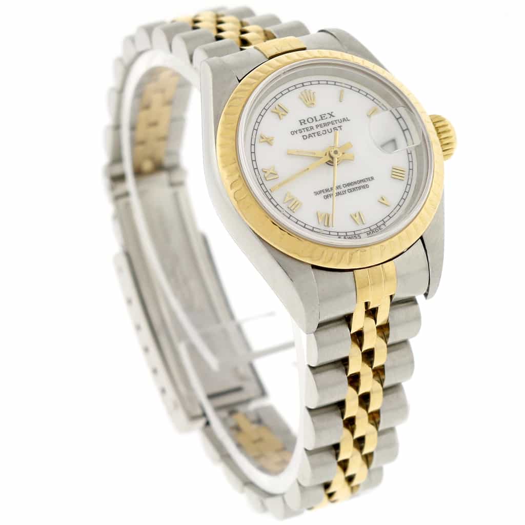 Rolex Datejust Ladies 2-Tone 18K Yellow Gold/Steel 26MM Original White Roman Dial Jubilee Watch 69173 - Image 4