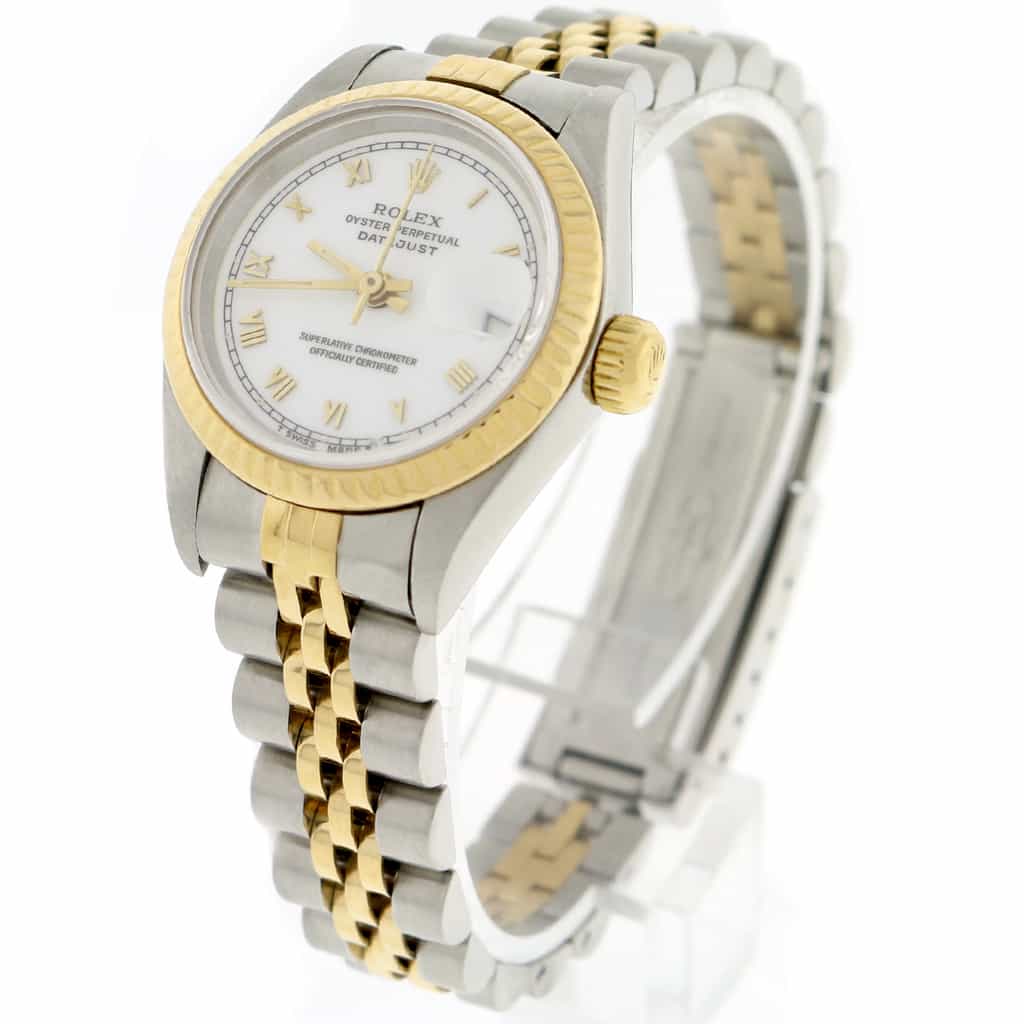Rolex Datejust Ladies 2-Tone 18K Yellow Gold/Steel 26MM Original White Roman Dial Jubilee Watch 69173 - Image 5