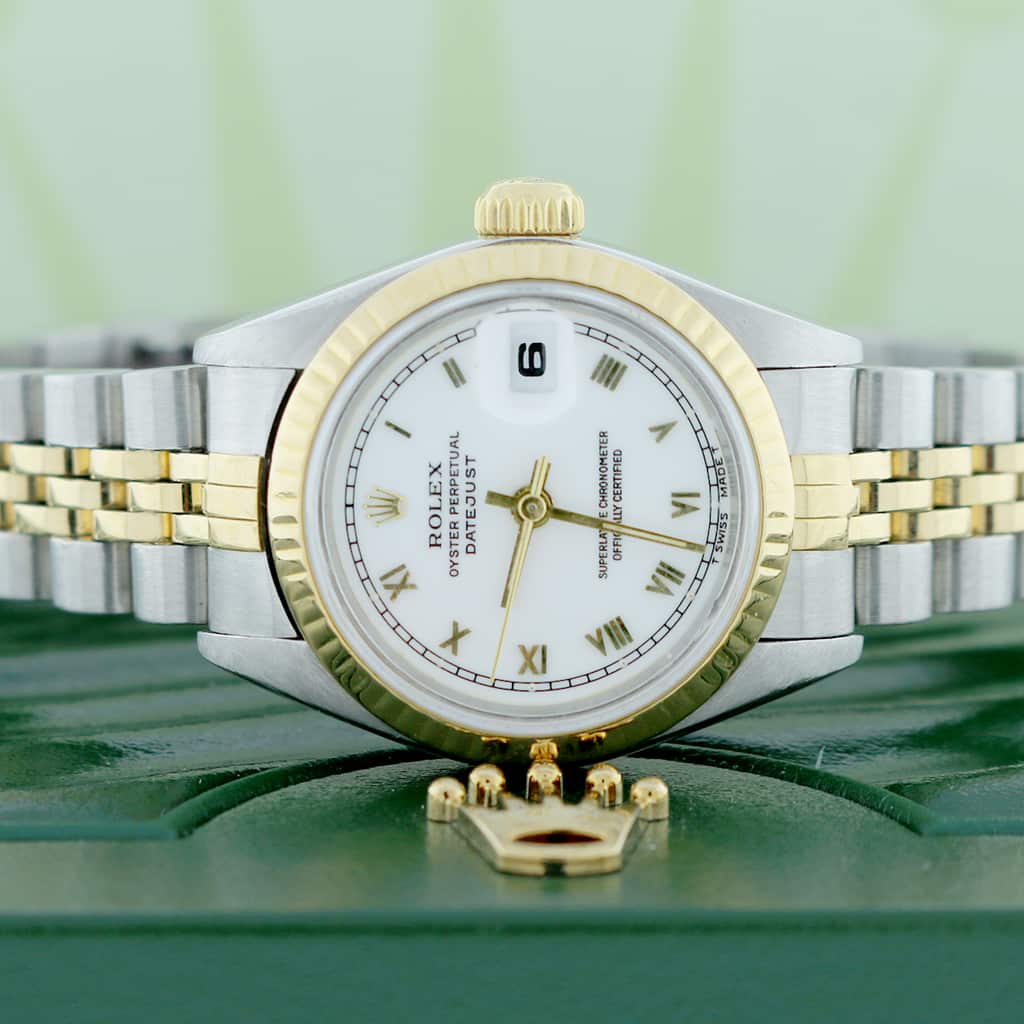 Rolex Datejust Ladies 2-Tone 18K Yellow Gold/Steel 26MM Original White Roman Dial Jubilee Watch 69173 - Image 2