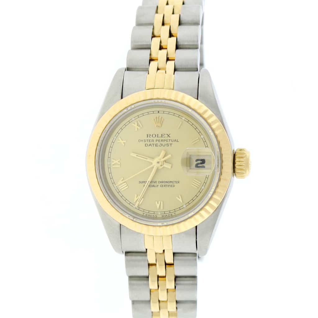 Rolex Datejust Ladies 2-Tone 18K Yellow Gold/Steel Original Champagne Roman Dial 26MM Jubilee Watch 69173