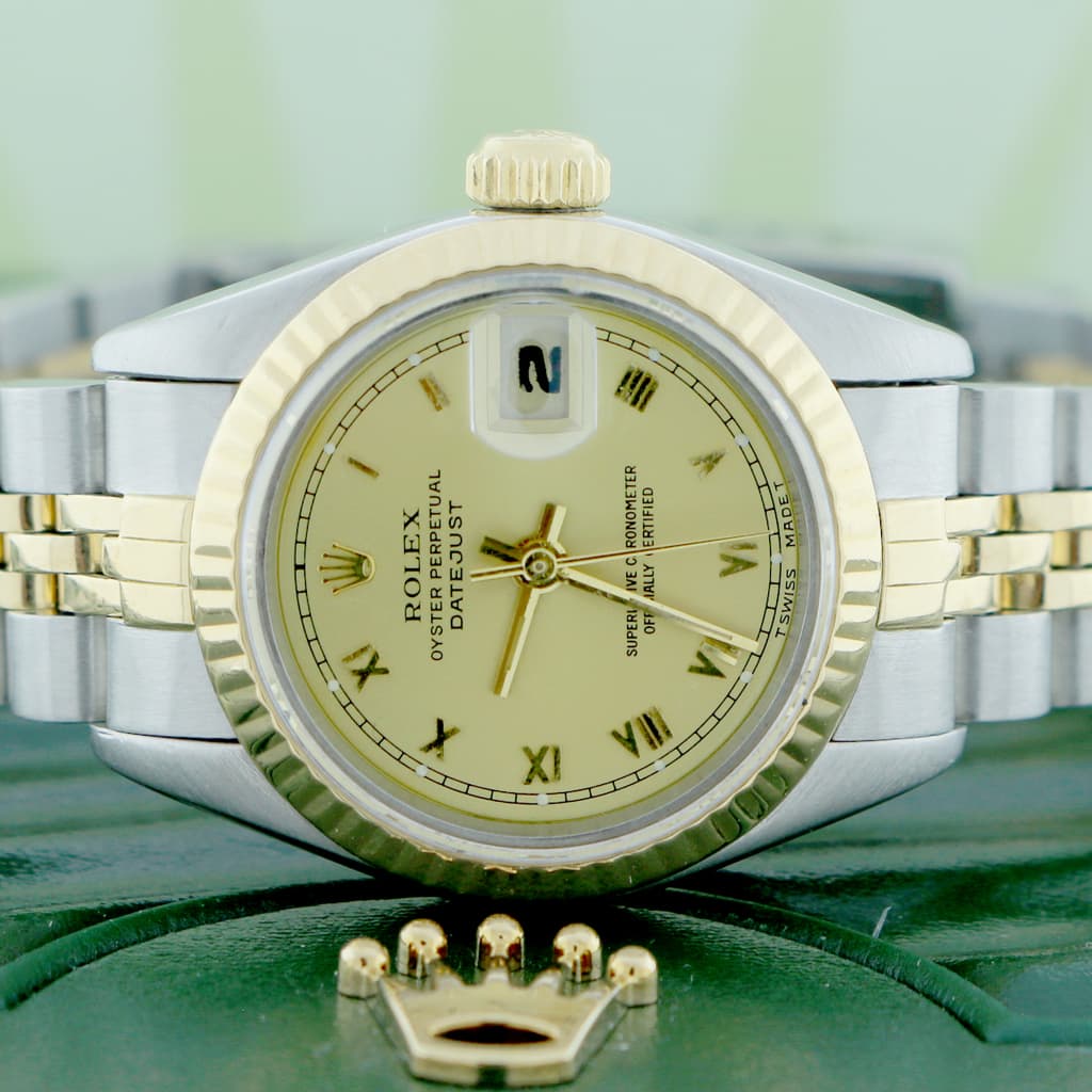 Rolex Datejust Ladies 2-Tone 18K Yellow Gold/Steel Original Champagne Roman Dial 26MM Jubilee Watch 69173 - Image 2