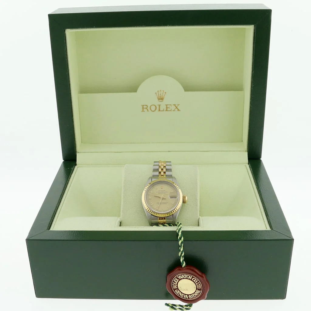 Rolex Datejust Ladies 2-Tone 18K Yellow Gold/Steel Original Champagne Roman Dial 26MM Jubilee Watch 69173 - Image 3