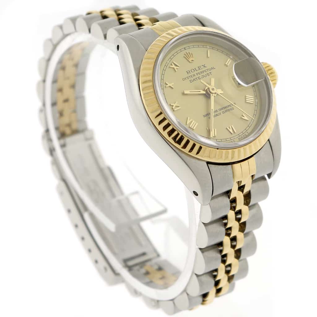 Rolex Datejust Ladies 2-Tone 18K Yellow Gold/Steel Original Champagne Roman Dial 26MM Jubilee Watch 69173 - Image 4