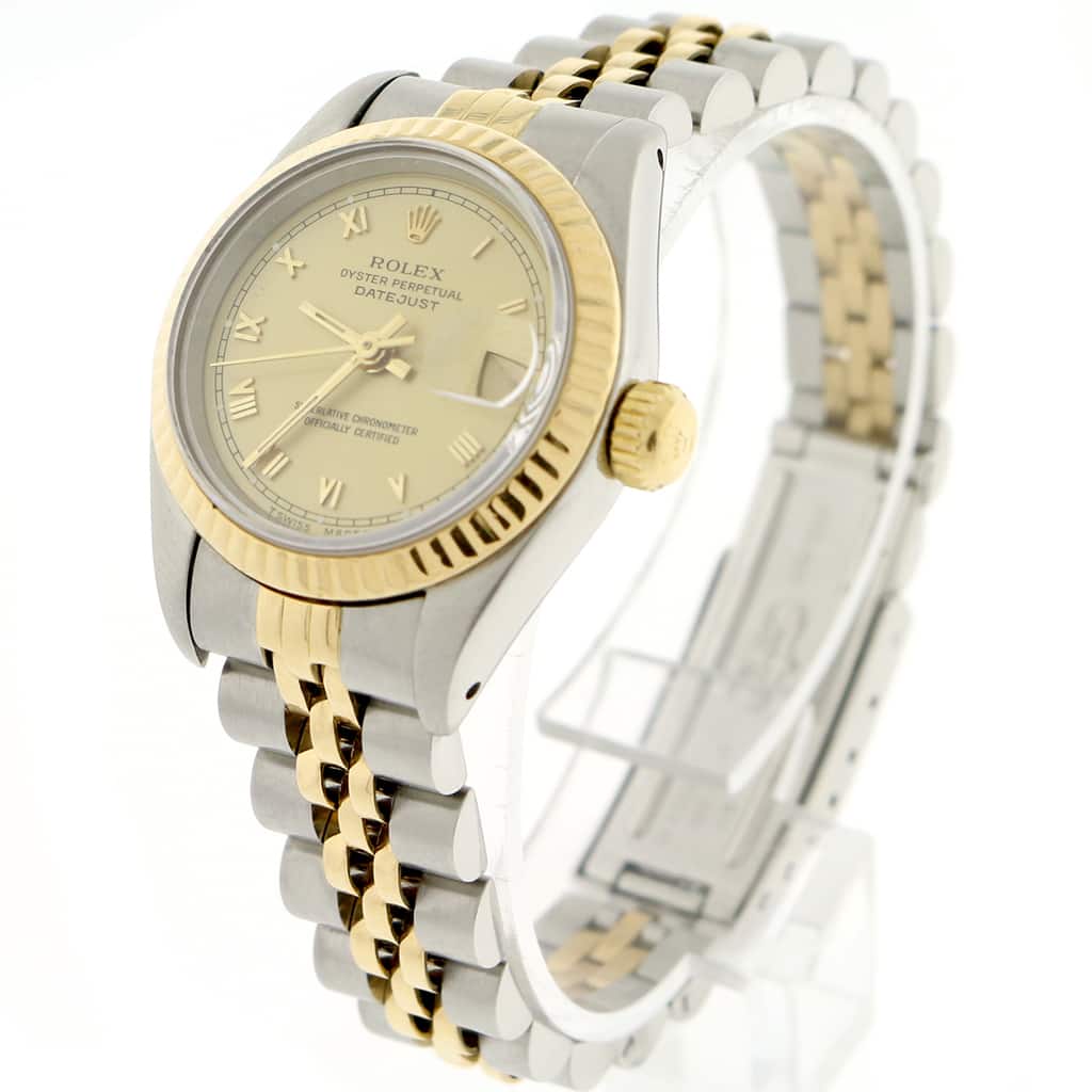 Rolex Datejust Ladies 2-Tone 18K Yellow Gold/Steel Original Champagne Roman Dial 26MM Jubilee Watch 69173 - Image 5