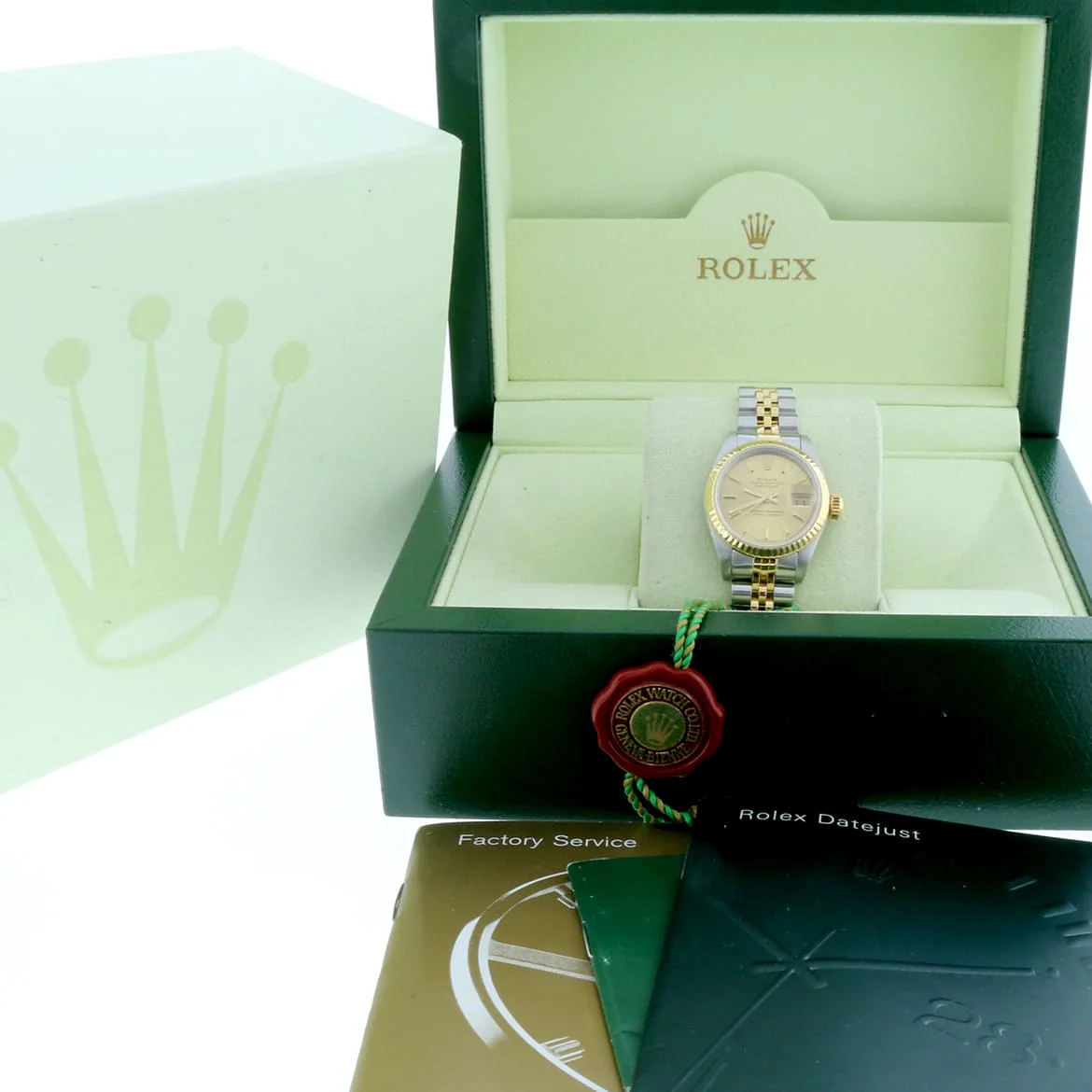 Rolex Datejust Ladies 2-Tone 18K Yellow Gold/Steel Original Champagne Stick Dial 26MM Jubilee Watch 69173 - Image 3