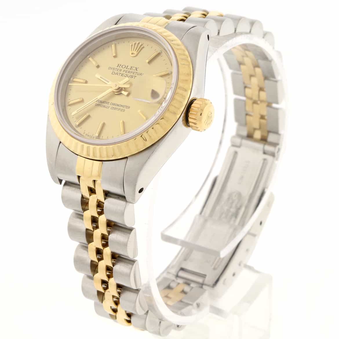 Rolex Datejust Ladies 2-Tone 18K Yellow Gold/Steel Original Champagne Stick Dial 26MM Jubilee Watch 69173 - Image 5