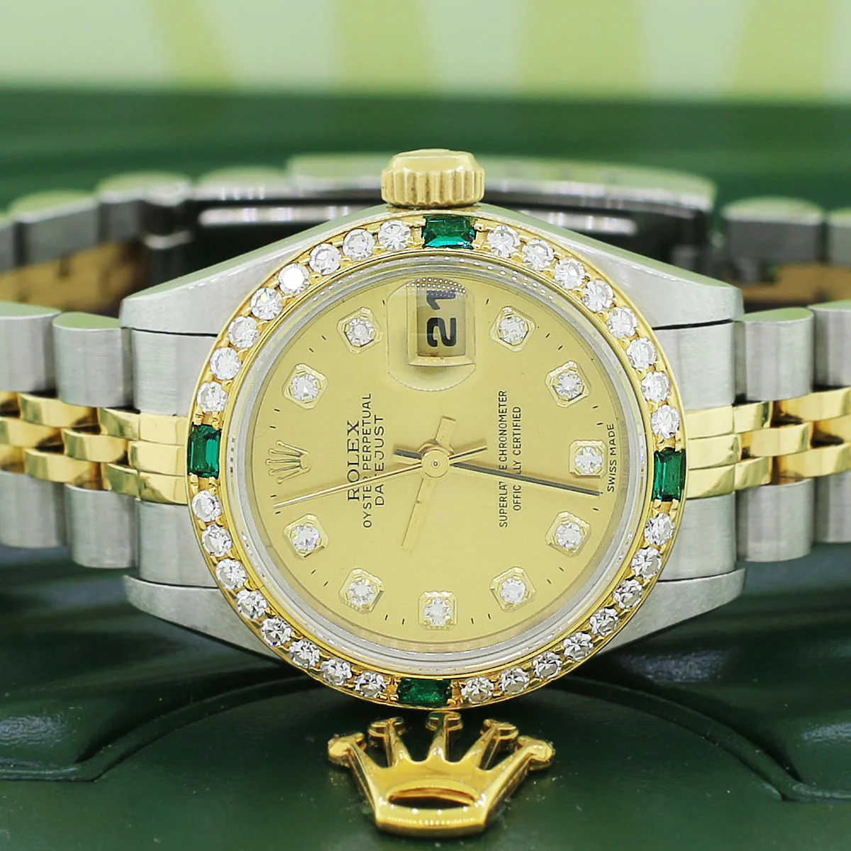 Rolex Datejust Ladies 2-Tone Gold/SS 26MM Champagne Dial Watch 69173 w/Diamond Bezel/ No Holes - Image 2