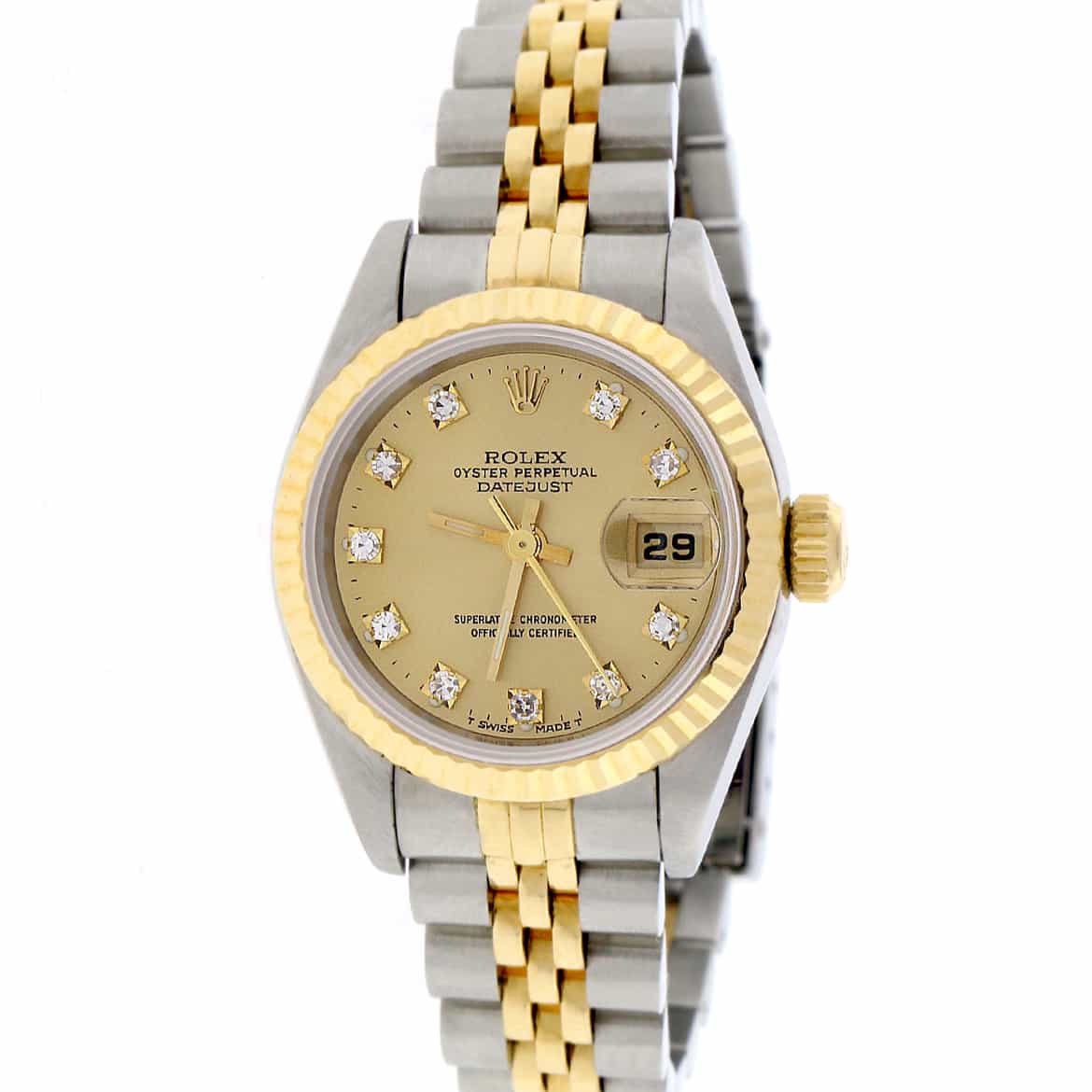 Rolex Datejust Ladies 2-Tone Gold/Steel Original Diamond Dial 26MM Watch 69173