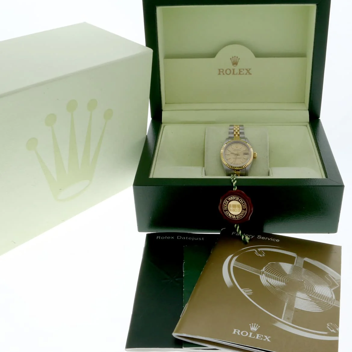 Rolex Datejust Ladies 2-Tone Yellow Gold/Steel Original Champagne Stick Dial 26MM Jubilee Watch 69173 - Image 3