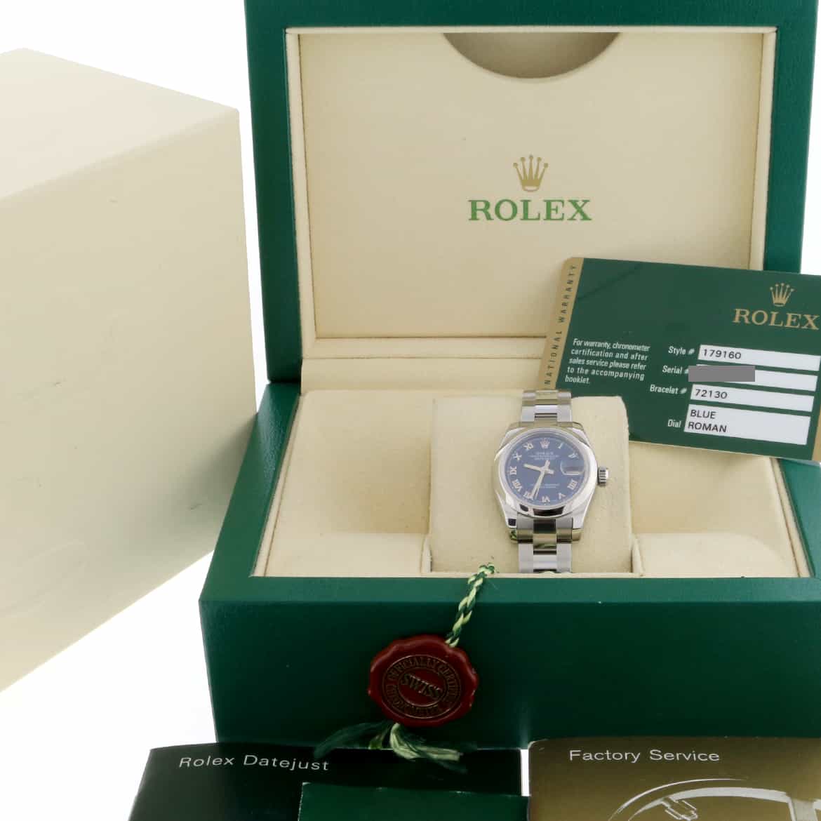 Rolex Datejust Ladies Blue Roman Dial 26MM Domed Bezel Automatic Stainless Steel Oyster Watch 179160 - Image 3