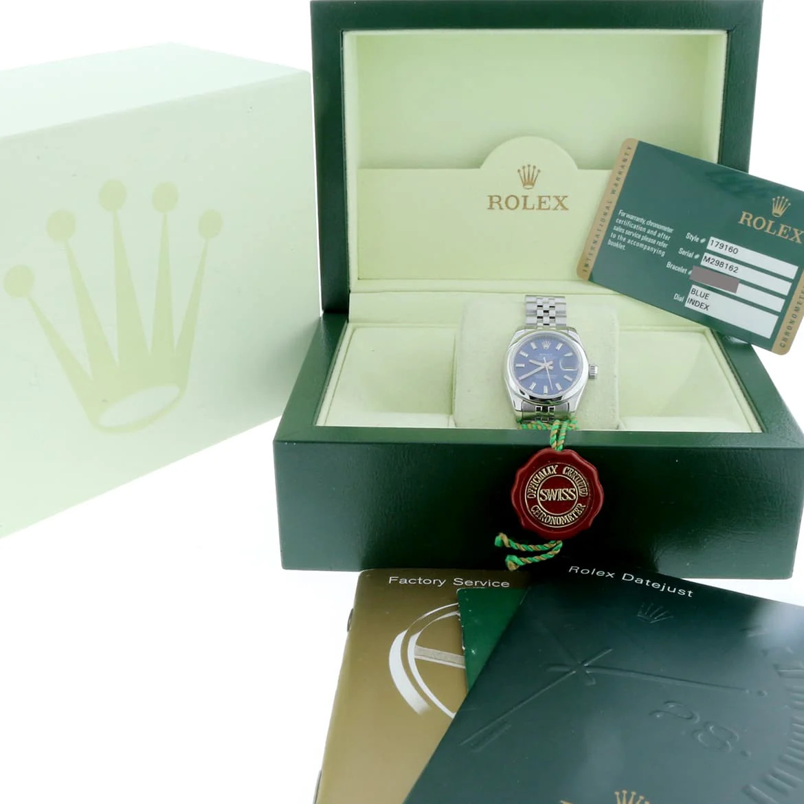 Rolex Datejust Ladies Original Blue Stick Dial 26MM Domed Bezel Automatic Stainless Steel Jubilee Watch 179160 - Image 3
