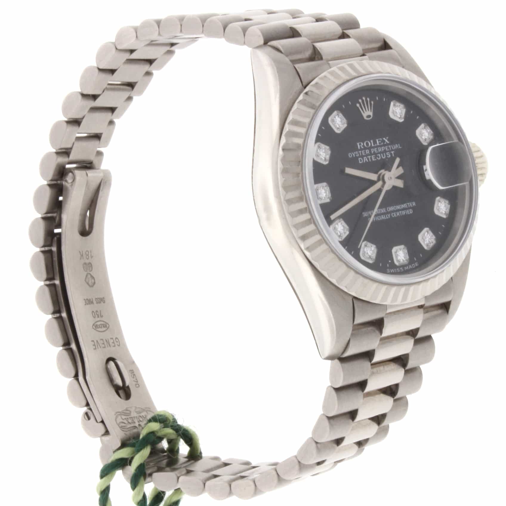 Rolex President Datejust Ladies Original Diamond Black Dial White Gold 26MM Automatic Watch 69179 - Image 11