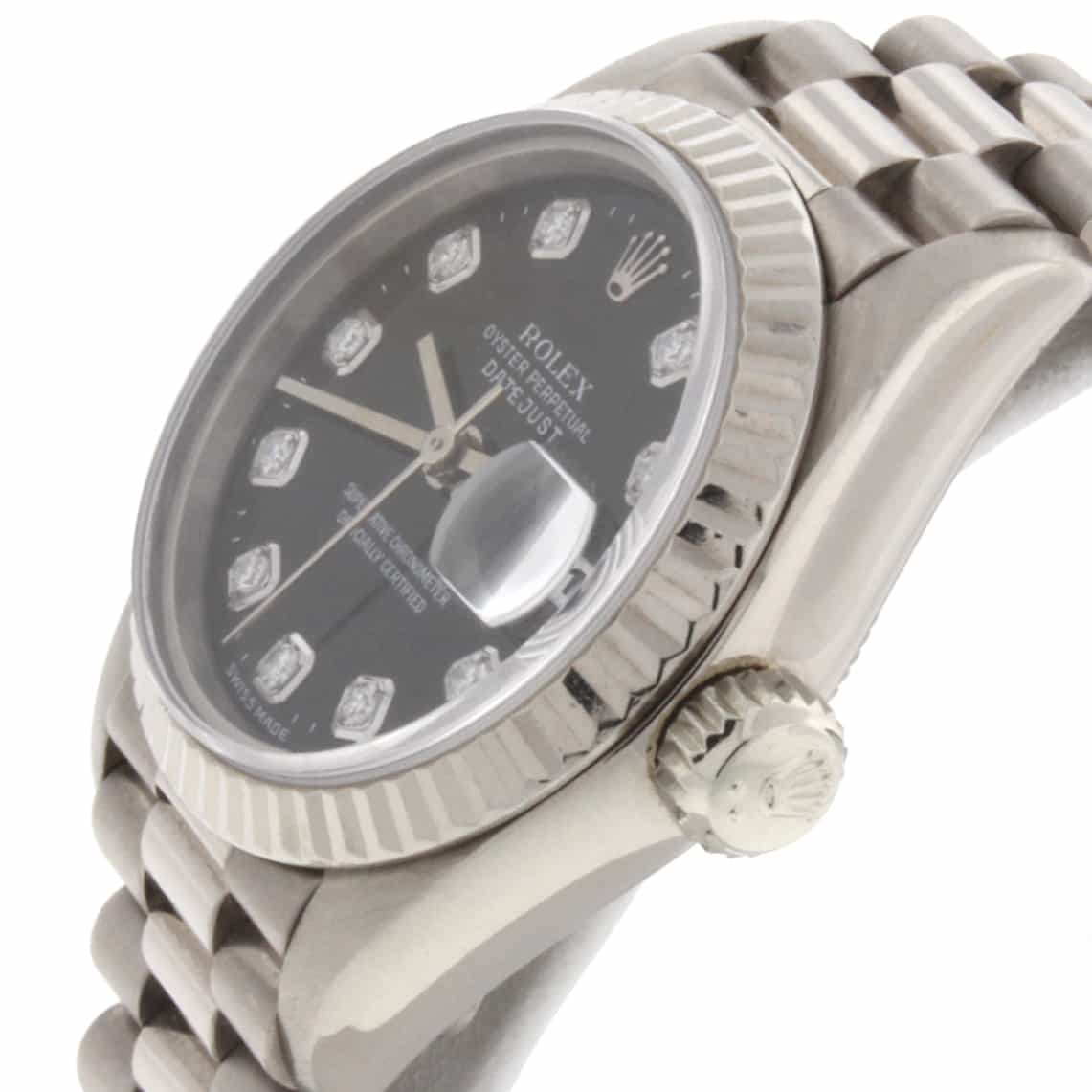 Rolex President Datejust Ladies Original Diamond Black Dial White Gold 26MM Automatic Watch 69179 - Image 7