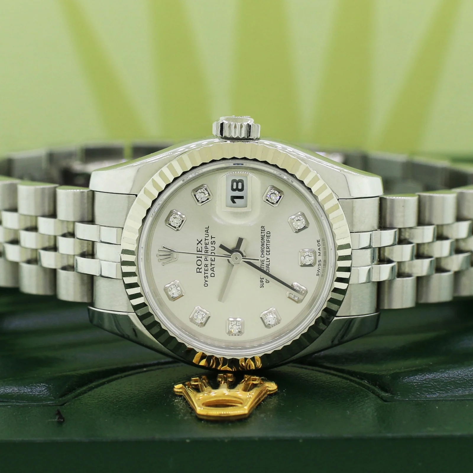 Rolex Datejust Steel 26mm Jubilee Watch w/Factory Silver Diamond Dial - Image 2