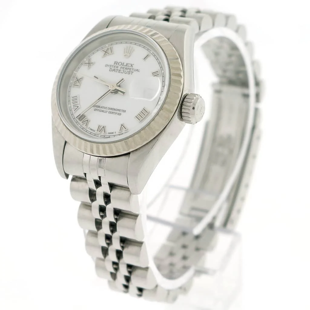Rolex Datejust Ladies Original White Roman Dial Gold Fluted Bezel 26MM Automatic Stainless Steel Jubilee Watch 69174 - Image 5