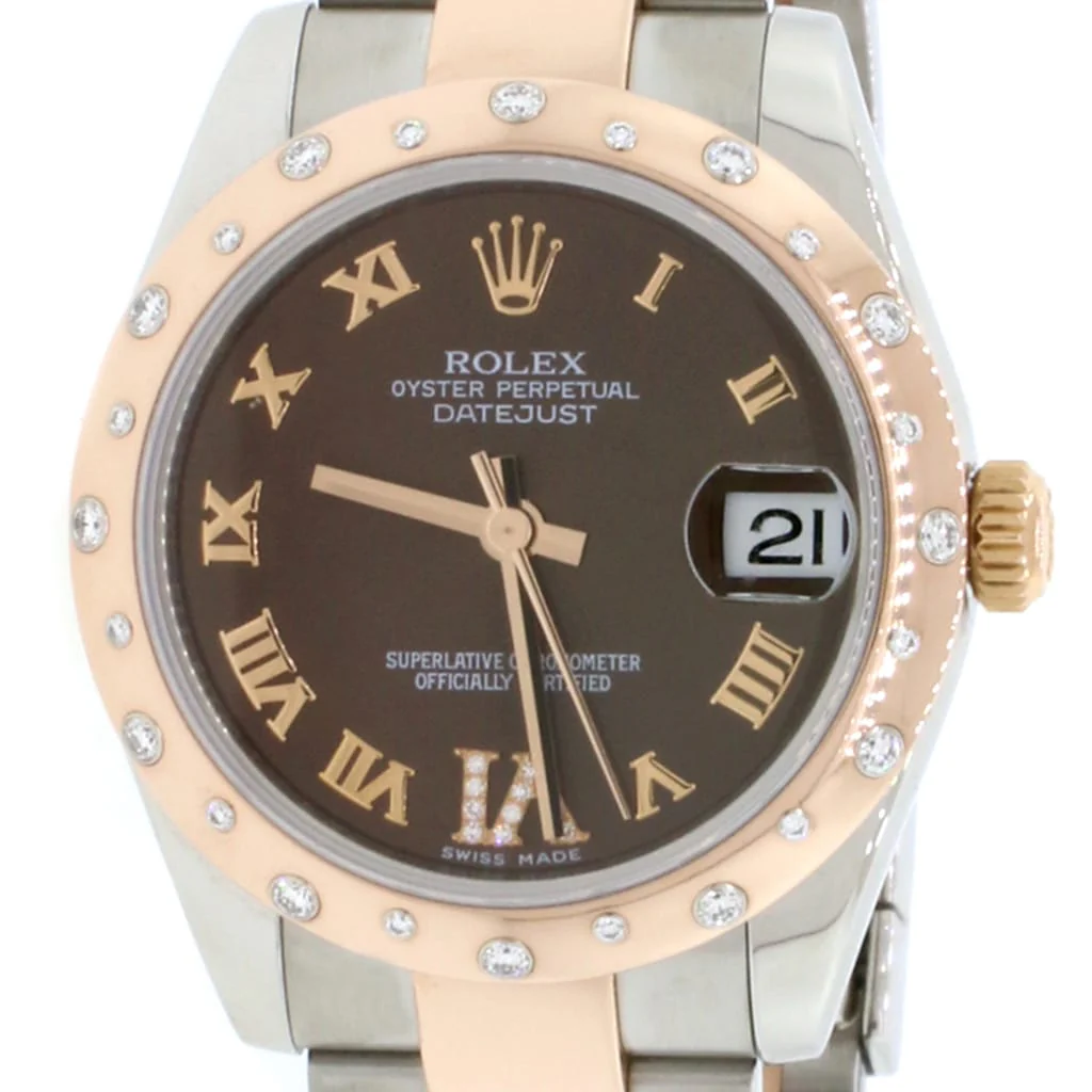 Rolex Datejust 31MM Rose Gold/Steel Watch With Factory Diamond Domed Bezel/Chocolate Roman Dial 178341 Box Papers - Image 4