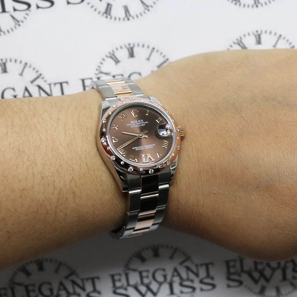 Rolex Datejust 31MM Rose Gold/Steel Watch With Factory Diamond Domed Bezel/Chocolate Roman Dial 178341 Box Papers - Image 5